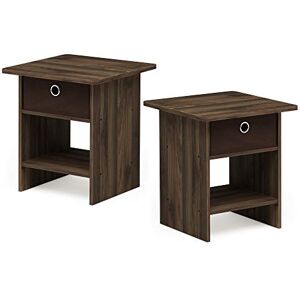 Furinno Dario End Table/ Night Stand Storage Shelf with Bin Drawer, Columbia Walnut/Dark Brown, Set of 2 Furinno Dario End Table/ Night Stand Storage Shelf with Bin Drawer, Columbia Walnut/Dark Brown, Set of 2