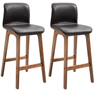 HOMCOM Bar Stools Set of 2, Faux Leather Breakfast Barstools with Backrest and Footrest, Bar Chairs for Kitchen, Dining Room, Dark Brown HOMCOM Bar Stools Set of 2, Faux Leather Breakfast Barstools with Backrest and Footrest, Bar Chairs for Kitchen, Dining Room, Dark Brown