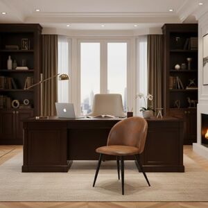 FurnitureR Modern Brown Faux Leather Office Stool with Upholstered Seat and Black Legs,4pcs FurnitureR Modern Brown Faux Leather Office Stool with Upholstered Seat and Black Legs,4pcs