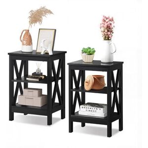VECELO Side Table Set of 2, 3-Tier Sofa Nightstand Bedside with Storage, X Design Sturdy Metal Frame, Industrial Style for Living Room, Bedroom, Home Office VECELO Side Table Set of 2, 3-Tier Sofa Nightstand Bedside with Storage, X Design Sturdy Metal Frame, Industrial Style for Living Room, Bedroom, Home Office