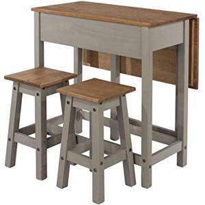 Home Source Corona Breakfast Set, Drop Leaf Kitchen Table with 2 Matching Stools Bar Set, Grey Home Source Corona Breakfast Set, Drop Leaf Kitchen Table with 2 Matching Stools Bar Set, Grey