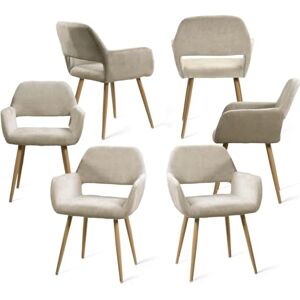 MEUBLE COSY Dining Chairs Set of 6 with Arms Fabric Upholstered Seat Backrest Armchair for Dressing Table Desk Lounge Living Room Kitchen Bedroom Home Office, Metal Legs, Beige MEUBLE COSY Dining Chairs Set of 6 with Arms Fabric Upholstered Seat Backrest Armchair for Dressing Table Desk Lounge Living Room Kitchen Bedroom Home Office, Metal Legs, Beige