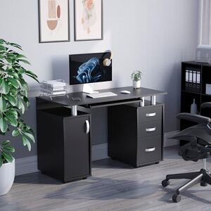 Vida Designs Otley Computer Desk with Shelves and 3 Drawers, Home Office PC/Laptop Gaming Table, Study Workstation with Keyboard Tray, Furniture, Black Vida Designs Otley Computer Desk with Shelves and 3 Drawers, Home Office PC/Laptop Gaming Table, Study Workstation with Keyboard Tray, Furniture, Black