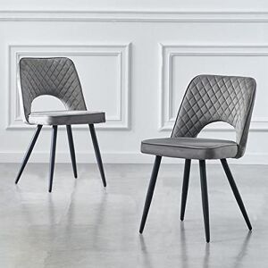 RayGar Dining Chair Set of 2, Velvet Fabric Side Chairs with Black Metal Legs (Grey) RayGar Dining Chair Set of 2, Velvet Fabric Side Chairs with Black Metal Legs (Grey)