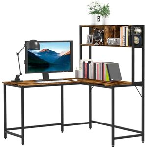 HOMCOM L Shaped Desk with Book Shelf, Industrial Corner Computer Desk, Writing Table with Steel Frame for Home Office, Bedroom, Study Room, 140 x 125cm, Brown HOMCOM L Shaped Desk with Book Shelf, Industrial Corner Computer Desk, Writing Table with Steel Frame for Home Office, Bedroom, Study Room, 140 x 125cm, Brown