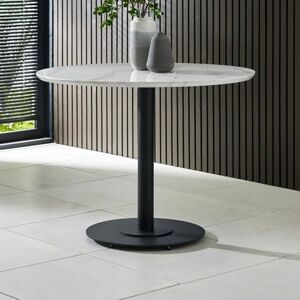 Julian Bowen Luca Dining Table – 100 x 76 cm, White Round Kitchen Table, Marble Effect 4 Seater with Modern Black Pedestal Base for 2-4 People – Medium Julian Bowen Luca Dining Table – 100 x 76 cm, White Round Kitchen Table, Marble Effect 4 Seater with Modern Black Pedestal Base for 2-4 People – Medium