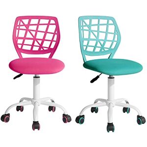 FurnitureR Desk Chair Office Chair Fabric Seat Ergonomic Study Chair without Armrest, Adjustable Height Swivel Chair, set of 2, Pink+Aqua,I FurnitureR Desk Chair Office Chair Fabric Seat Ergonomic Study Chair without Armrest, Adjustable Height Swivel Chair, set of 2, Pink+Aqua,I