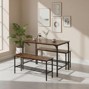 FurnitureR Ractangular Dining Table with 2 Benches, 3 Piece Set, Kitchen Table of 70 x 110 x 74 cm,2 Benches with Storage Shelf 30x100x45cm,Steel Frame, Industrial Design, Rustic Brown and Black FurnitureR Ractangular Dining Table with 2 Benches, 3 Piece Set, Kitchen Table of 70 x 110 x 74 cm,2 Benches with Storage Shelf 30x100x45cm,Steel Frame, Industrial Design, Rustic Brown and Black