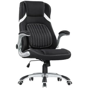 Vinsetto Executive Office Chair, Fabric High Back Office Desk Chair with Flip-up Armrests, Adjustable Lumbar Support and Tilt Function, Black Vinsetto Executive Office Chair, Fabric High Back Office Desk Chair with Flip-up Armrests, Adjustable Lumbar Support and Tilt Function, Black