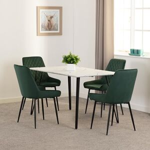 Seconique Marlow Dining Set with Avery Chairs in White Marble Effect/Black/Emerald Green Velvet Seconique Marlow Dining Set with Avery Chairs in White Marble Effect/Black/Emerald Green Velvet