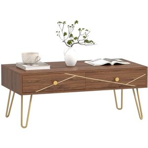 HOMCOM Coffee Table with Storage, Living Room Table with Drawers, Rectangular Tea Table with Steel Base for Home, 100 x 50 x 41 cm, Brown HOMCOM Coffee Table with Storage, Living Room Table with Drawers, Rectangular Tea Table with Steel Base for Home, 100 x 50 x 41 cm, Brown