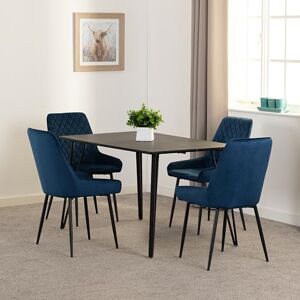 Seconique Marlow Dining Set with Avery Chairs in Black Marble Effect/Black/Sapphire Blue Velvet Seconique Marlow Dining Set with Avery Chairs in Black Marble Effect/Black/Sapphire Blue Velvet