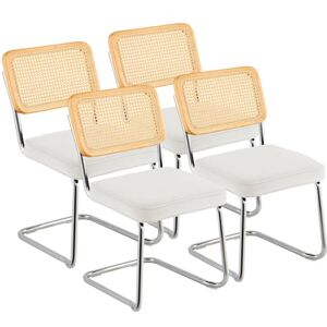 VEVOR Rattan Chairs, Set of 4, Mid Century Modern Dining Chair, Upholstered Velvet Accent Chair with Rattan Back, Retro Dining Room Kitchen Chair for Living Room, Bedroom, Reading Room, Office, White VEVOR Rattan Chairs, Set of 4, Mid Century Modern Dining Chair, Upholstered Velvet Accent Chair with Rattan Back, Retro Dining Room Kitchen Chair for Living Room, Bedroom, Reading Room, Office, White