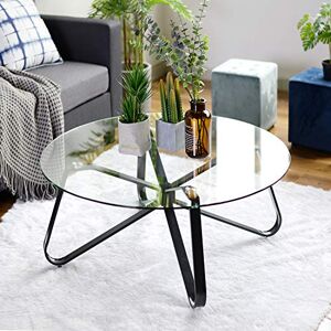 FITATHOME Round Tempered Glass Coffee Table, Nordic Minimalism Style Sofa Central, Modern End Side Table with Iron Black Base for Home, Living Room, Patio, Garden(80cm*80cm*40cm) FITATHOME Round Tempered Glass Coffee Table, Nordic Minimalism Style Sofa Central, Modern End Side Table with Iron Black Base for Home, Living Room, Patio, Garden(80cm*80cm*40cm)