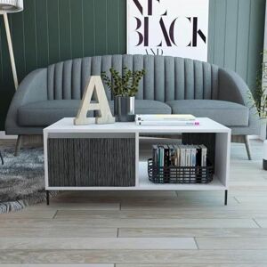 Home Source Auckland Occasional Coffee Table, Grey Oak Effect Drawer and Open Shelf Storage, White Home Source Auckland Occasional Coffee Table, Grey Oak Effect Drawer and Open Shelf Storage, White
