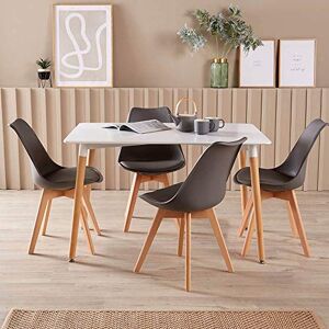 Home Source White Kitchen Dining Table Set 6 Padded Grey Chairs Wooden Legs, 120cm Table Home Source White Kitchen Dining Table Set 6 Padded Grey Chairs Wooden Legs, 120cm Table