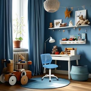 FurnitureR Children's Desk Chair, Adjustable Height Swivel Chair with Small Hole Backrest Design, Suitable for Kids' Bedroom or Study Room, Blue, 38x39x85H FurnitureR Children's Desk Chair, Adjustable Height Swivel Chair with Small Hole Backrest Design, Suitable for Kids' Bedroom or Study Room, Blue, 38x39x85H
