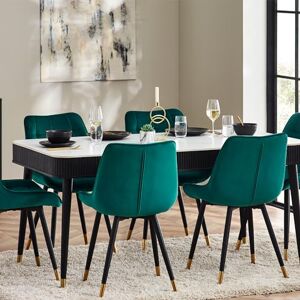 Julian Bowen Louis Fluted Stone Top Dining Table with Drawers, Ash Wood, White Marble/Black, 190 x 90cm Julian Bowen Louis Fluted Stone Top Dining Table with Drawers, Ash Wood, White Marble/Black, 190 x 90cm