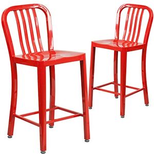 Flash Furniture Commercial Grade 2 Pack 24" High Red Metal Indoor-Outdoor Counter Height Stool with Vertical Slat Back Flash Furniture Commercial Grade 2 Pack 24" High Red Metal Indoor-Outdoor Counter Height Stool with Vertical Slat Back