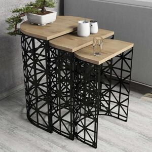 Hanah Home Modern Nesting Table Set (3 Pieces), Oak & Black, 100% Melamine Coated, Metal Frame, 18 mm Thick, Stylish & Functional for Home and Office Hanah Home Modern Nesting Table Set (3 Pieces), Oak & Black, 100% Melamine Coated, Metal Frame, 18 mm Thick, Stylish & Functional for Home and Office