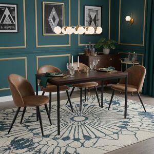 FurnitureR Modern 5-Piece Dining Table Set with Grey Wooden Top & 4 Upholstered Dining Chairs, Rectangular Kitchen Table and Comfortable Seating for Dining Room, Kitchen, and Bistro,150x75x75cm FurnitureR Modern 5-Piece Dining Table Set with Grey Wooden Top & 4 Upholstered Dining Chairs, Rectangular Kitchen Table and Comfortable Seating for Dining Room, Kitchen, and Bistro,150x75x75cm