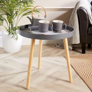 Home Source Round Coffee Accent Side Lamp Drinks Table, Lipped Edge, Solid Pine Legs, Grey Home Source Round Coffee Accent Side Lamp Drinks Table, Lipped Edge, Solid Pine Legs, Grey