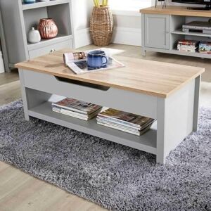Home Source Lift Up Coffee Occasional Table, Storage Shelf, Oak Effect, Grey Home Source Lift Up Coffee Occasional Table, Storage Shelf, Oak Effect, Grey