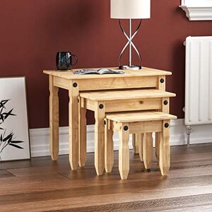 Vida Designs Nest Of Tables, End Table, Rectangular, Waxed Solid Pine Wood, Traditional, Rustic, 28.5 x 60 x 50 Vida Designs Nest Of Tables, End Table, Rectangular, Waxed Solid Pine Wood, Traditional, Rustic, 28.5 x 60 x 50