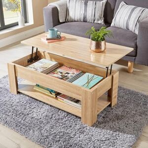 Home Source Coffee Table with Lift Up Top Storage Area and Magazine Shelf, Oak Effect Home Source Coffee Table with Lift Up Top Storage Area and Magazine Shelf, Oak Effect