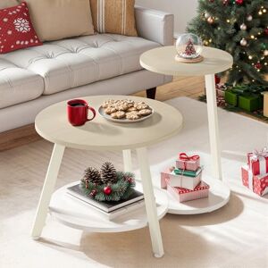 YITAHOME Round Coffee Tables, Set of 2 Nesting Tables with Storage Space and Unified Style Design, Small Coffee Tables for Living Room, Side Table for Sofa Bedroom, Oak and White YITAHOME Round Coffee Tables, Set of 2 Nesting Tables with Storage Space and Unified Style Design, Small Coffee Tables for Living Room, Side Table for Sofa Bedroom, Oak and White