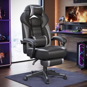 SONGMICS Gaming Chair, Office Racing Chair with Footrest, Desk Chair, Ergonomic Design, Adjustable Headrest, Lumbar Support, 150 kg Load Capacity, Black and Grey OBG77BGUK SONGMICS Gaming Chair, Office Racing Chair with Footrest, Desk Chair, Ergonomic Design, Adjustable Headrest, Lumbar Support, 150 kg Load Capacity, Black and Grey OBG77BGUK