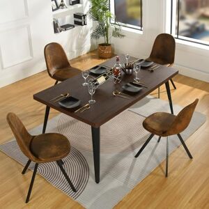 FurnitureR 5PCS Dining Table Chairs Set, 150x80x74cm Table 4 Dining Kitchen Chairs, Suede Brown FurnitureR 5PCS Dining Table Chairs Set, 150x80x74cm Table 4 Dining Kitchen Chairs, Suede Brown
