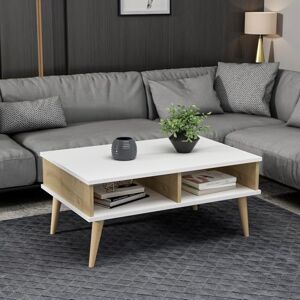 Hanah Home Stylish Coffee Table, White & Sapphire Oak, 90 x 60 x 41 cm, 100% Melamine Coated Particle Board, Modern Design for Living Room and Office Hanah Home Stylish Coffee Table, White & Sapphire Oak, 90 x 60 x 41 cm, 100% Melamine Coated Particle Board, Modern Design for Living Room and Office