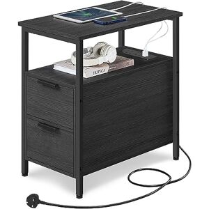 VASAGLE Slim Side Table with Charging Station, Narrow End Table with 2 Drawers, Bedside Table with Storage, for Living Room, Bedroom, Charcoal Grey and Classic Black LET326B22 VASAGLE Slim Side Table with Charging Station, Narrow End Table with 2 Drawers, Bedside Table with Storage, for Living Room, Bedroom, Charcoal Grey and Classic Black LET326B22