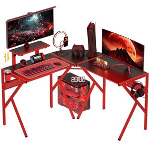HOMCOM Gaming Desk L-Shaped Corner Computer Table for Home Office PC Workstations with Adjustable Monitor Stand Cup Holder Headphone Hook 125x125x75cm, Red HOMCOM Gaming Desk L-Shaped Corner Computer Table for Home Office PC Workstations with Adjustable Monitor Stand Cup Holder Headphone Hook 125x125x75cm, Red