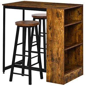 HOMCOM 3 Piece Industrial Style Bar Table Set, Pub Dining Table Set Bar Height Table and 2 Stools with Storage Shelf for Kitchen, Living Room, Rustic Brown HOMCOM 3 Piece Industrial Style Bar Table Set, Pub Dining Table Set Bar Height Table and 2 Stools with Storage Shelf for Kitchen, Living Room, Rustic Brown