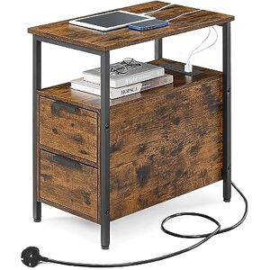 VASAGLE Slim Side Table with Charging Station, Narrow End Table with 2 Drawers, Bedside Table with Storage, for Living Room, Bedroom, Rustic Brown and Classic Black LET326B01 VASAGLE Slim Side Table with Charging Station, Narrow End Table with 2 Drawers, Bedside Table with Storage, for Living Room, Bedroom, Rustic Brown and Classic Black LET326B01