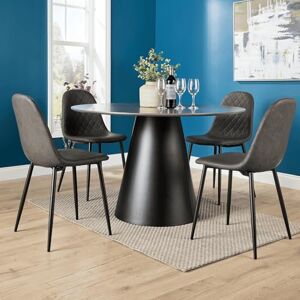 Home Source Round Grey 120cm Dining Table with Mid-Century Scandinavian Chairs – Modern Melamine Top Table & Cushioned Diamond-Pattern Chairs with Black Legs – Seats 4 – Dining Room Set Home Source Round Grey 120cm Dining Table with Mid-Century Scandinavian Chairs – Modern Melamine Top Table & Cushioned Diamond-Pattern Chairs with Black Legs – Seats 4 – Dining Room Set