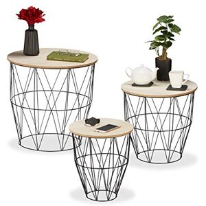 Relaxdays Basket Side Table, 3 Sizes, Wired Storage, Metal & Wooden Look, Sofa or Bedside Stand, Decorative, Black, Iron, 50.5 x 51 x 51 cm Relaxdays Basket Side Table, 3 Sizes, Wired Storage, Metal & Wooden Look, Sofa or Bedside Stand, Decorative, Black, Iron, 50.5 x 51 x 51 cm