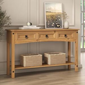 Mews Corona Console Hall Table 3 Drawer Solid Pine Wood Mews Corona Console Hall Table 3 Drawer Solid Pine Wood