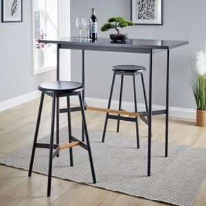 Home Source Dining Kitchen Breakfast Bar Table and Chair Set, Black Metal and Oak Veneer, 2 Stools Home Source Dining Kitchen Breakfast Bar Table and Chair Set, Black Metal and Oak Veneer, 2 Stools