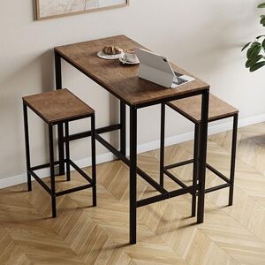 Vida Designs Roslyn 3-Piece Table Set with 2 Stools/Chairs, Compact Design for Dining, Kitchen, Breakfast Bar, Apartment, Balcony, Garden with Industrial Steel Frame, H90xW100xD5 (Dark Wood) Vida Designs Roslyn 3-Piece Table Set with 2 Stools/Chairs, Compact Design for Dining, Kitchen, Breakfast Bar, Apartment, Balcony, Garden with Industrial Steel Frame, H90xW100xD5 (Dark Wood)