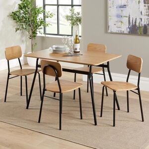 Home Source Harlow Kitchen Dining Set, 110cm Wooden Table Top, 4 Metal Chairs Home Source Harlow Kitchen Dining Set, 110cm Wooden Table Top, 4 Metal Chairs