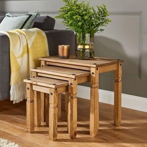 Home Source Solid Pine Wood Nest of Tables, Set of 3 for Living Room, Natural Finish Home Source Solid Pine Wood Nest of Tables, Set of 3 for Living Room, Natural Finish