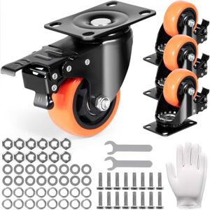 VEVOR 3-Inch Swivel Plate Casters, Set of 4, With Security A/B Locking No Noise PVC Wheels, Heavy Duty 250 lbs Load Capacity Per Caster, Non-Marking for Cart Furniture Workbench VEVOR 3-Inch Swivel Plate Casters, Set of 4, With Security A/B Locking No Noise PVC Wheels, Heavy Duty 250 lbs Load Capacity Per Caster, Non-Marking for Cart Furniture Workbench