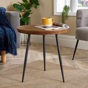 Home Source Mango Wood Round Coffee Table, Grey Iron Legs, Walnut Finish, 55cm Home Source Mango Wood Round Coffee Table, Grey Iron Legs, Walnut Finish, 55cm