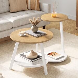 YITAHOME Round Coffee Tables, Set of 2 Nesting Tables with Storage Space and Unified Style Design, Small Coffee Tables for Living Room, Side Table for Sofa Bedroom, Wood and White YITAHOME Round Coffee Tables, Set of 2 Nesting Tables with Storage Space and Unified Style Design, Small Coffee Tables for Living Room, Side Table for Sofa Bedroom, Wood and White