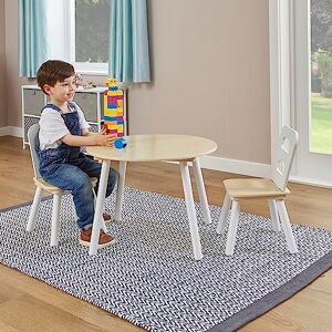 Liberty House Toys TF4915-N Kids Wooden Round Table and 2 Chairs Set, White and Pine,H440 x W600 x D600mm Liberty House Toys TF4915-N Kids Wooden Round Table and 2 Chairs Set, White and Pine,H440 x W600 x D600mm
