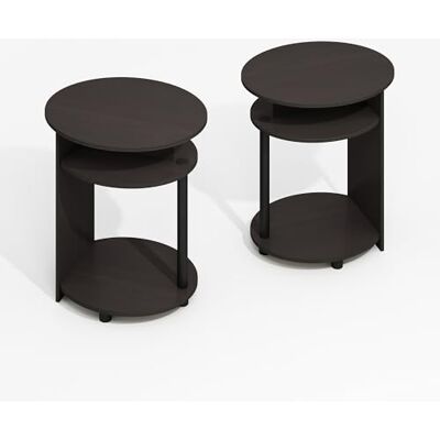 Furinno MODERN Side Table Set of 2, 3-Tier Round Oval Tabletop End Table with Open Shelf, Easy Assembly Night Stand, Bedside Table with Open Shelf, for Living Room, Bedroom, Black Walnut Furinno MODERN Side Table Set of 2, 3-Tier Round Oval Tabletop End Table with Open Shelf, Easy Assembly Night Stand, Bedside Table with Open Shelf, for Living Room, Bedroom, Black Walnut