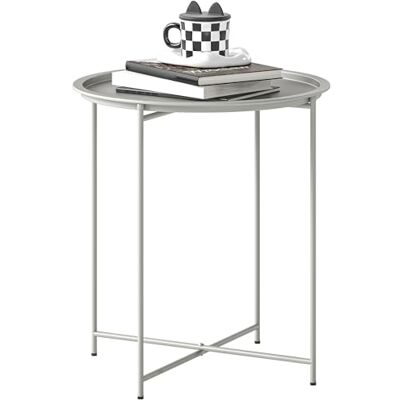 Outsunny Round Small Garden Table with Removable Tray and Folding Legs, Metal Garden Side Table, Indoor Outdoor Coffee Table End Table for Patio, Balcony, Porch, 46 x 46 x 53 cm, White Outsunny Round Small Garden Table with Removable Tray and Folding Legs, Metal Garden Side Table, Indoor Outdoor Coffee Table End Table for Patio, Balcony, Porch, 46 x 46 x 53 cm, White